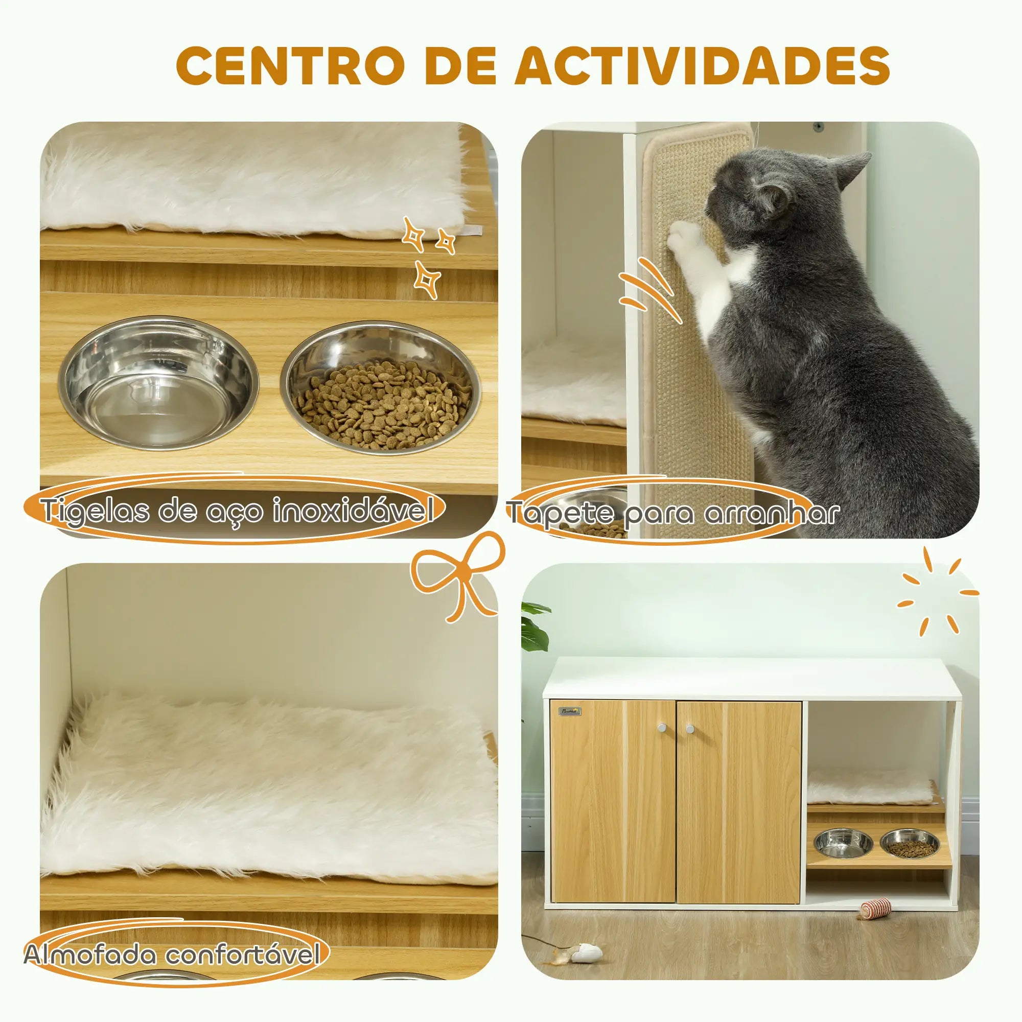 Móvel Caixa de Areia para Gatos 3 em 1 Branco e Carvalho 95x48x50,5 cm
