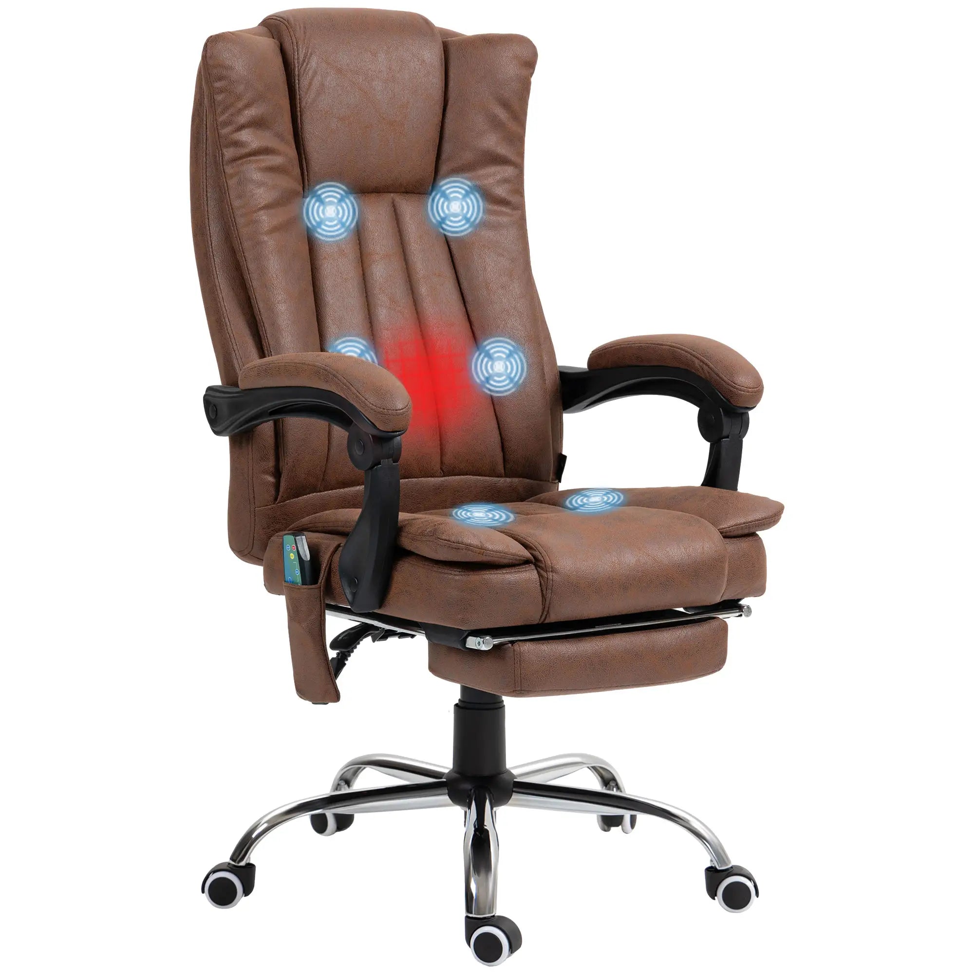 Cadeira de Massagem com 6 Pontos de Massagem com Função de Aquecimento Apoio para Pés e comando à distância castanha