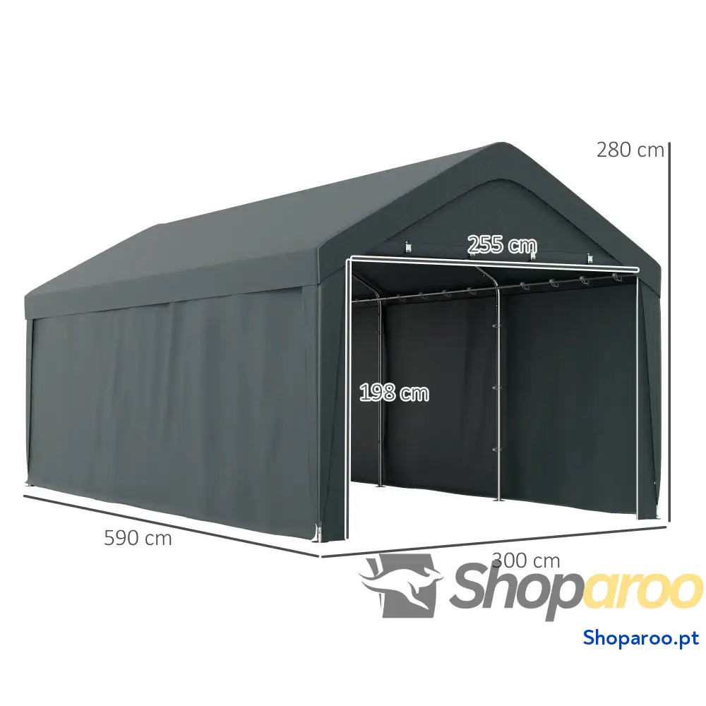 Abrigo de Exterior 6x3 m Garagem para Carros Anti UV com Paredes Laterais Desmontáveis e 2 Portas Cinza Escuro