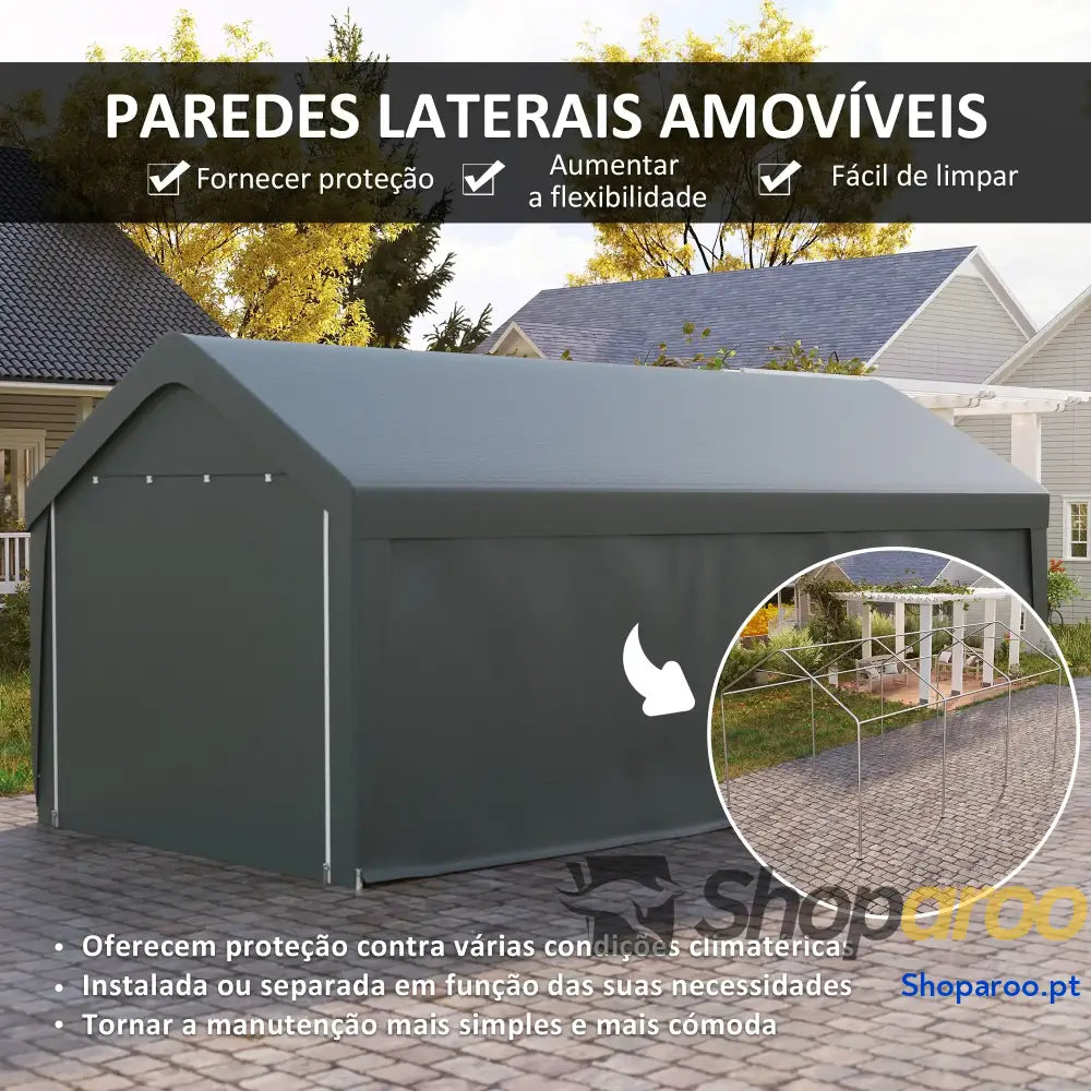 Abrigo de Exterior 6x3 m Garagem para Carros Anti UV com Paredes Laterais Desmontáveis e 2 Portas Cinza Escuro