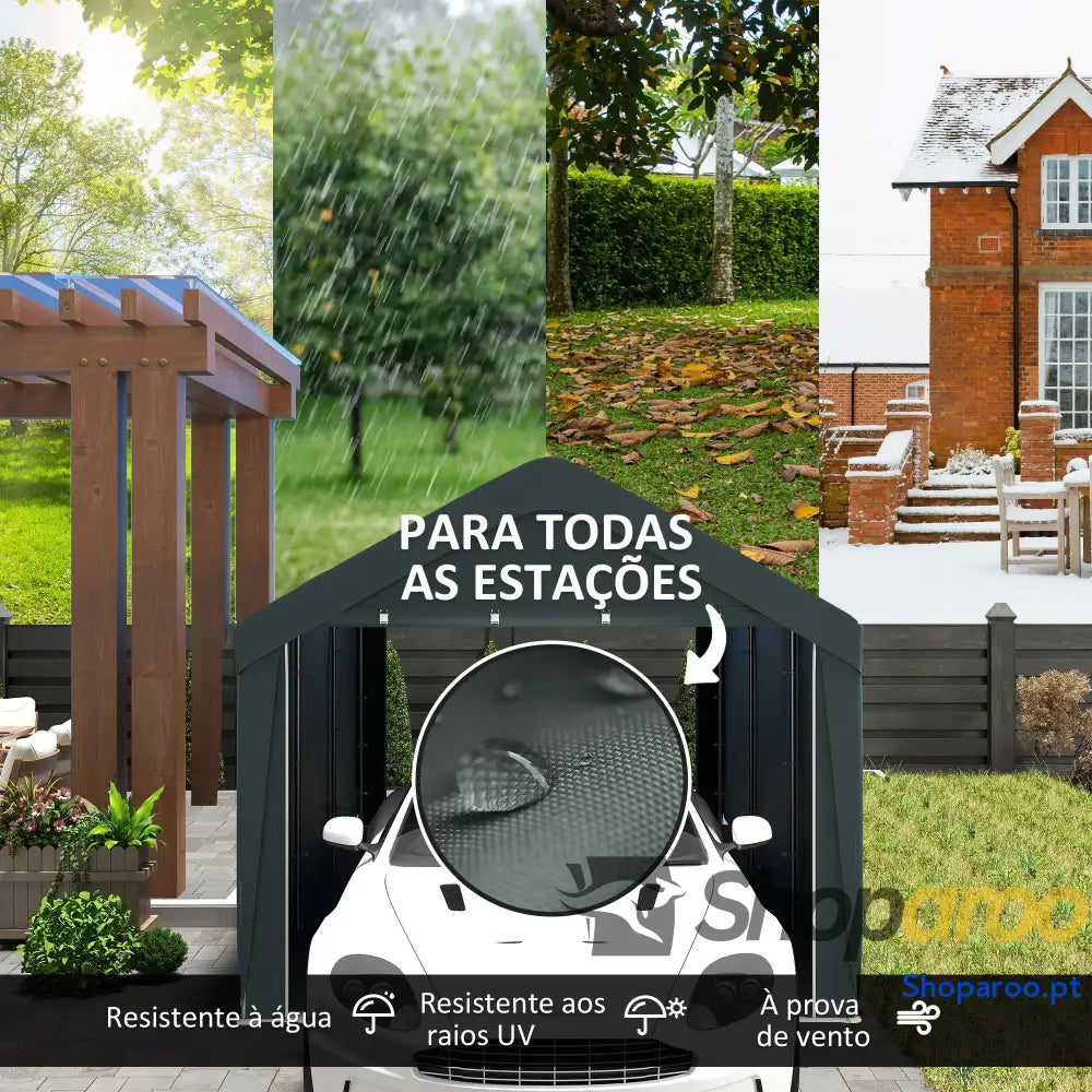 Abrigo de Exterior 6x3 m Garagem para Carros Anti UV com Paredes Laterais Desmontáveis e 2 Portas Cinza Escuro