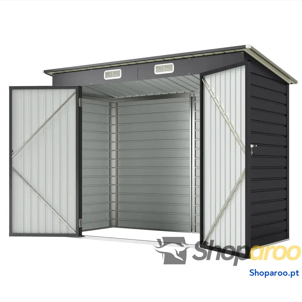 Abrigo de Jardim 2,7m² 249x121x183 cm Exterior com Porta Dupla 2 Ventilaç4oes e Trava para Pátio Cinza