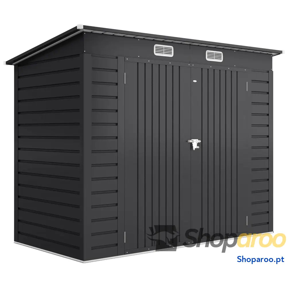 Abrigo de Jardim 2,7m² 249x121x183 cm Exterior com Porta Dupla 2 Ventilaç4oes e Trava para Pátio Cinza