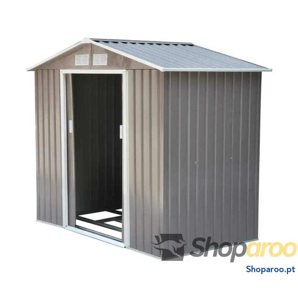 Abrigo de Jardim 213x130x185cm Metálico Exterior com 2 Portas Deslizantes e 4 Janelas Cinza Claro