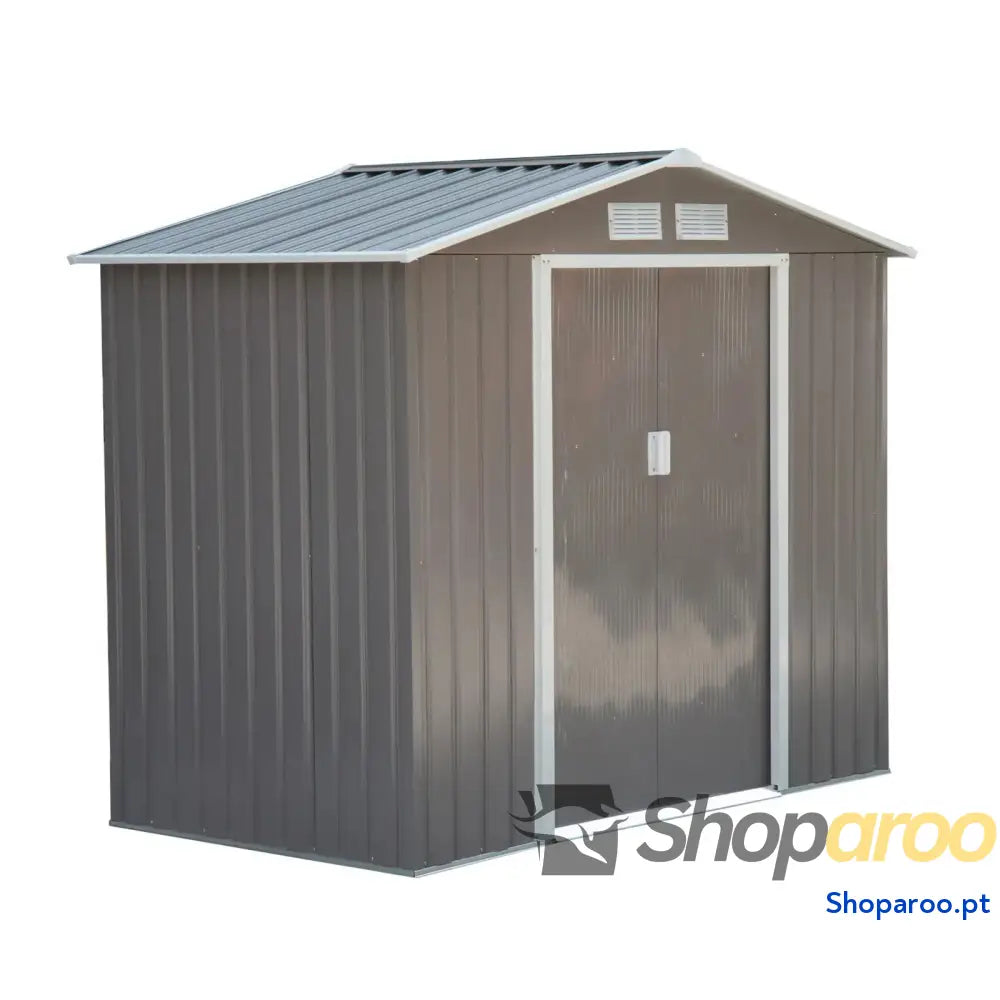 Abrigo de Jardim 213x130x185cm Metálico Exterior com 2 Portas Deslizantes e 4 Janelas Cinza Claro