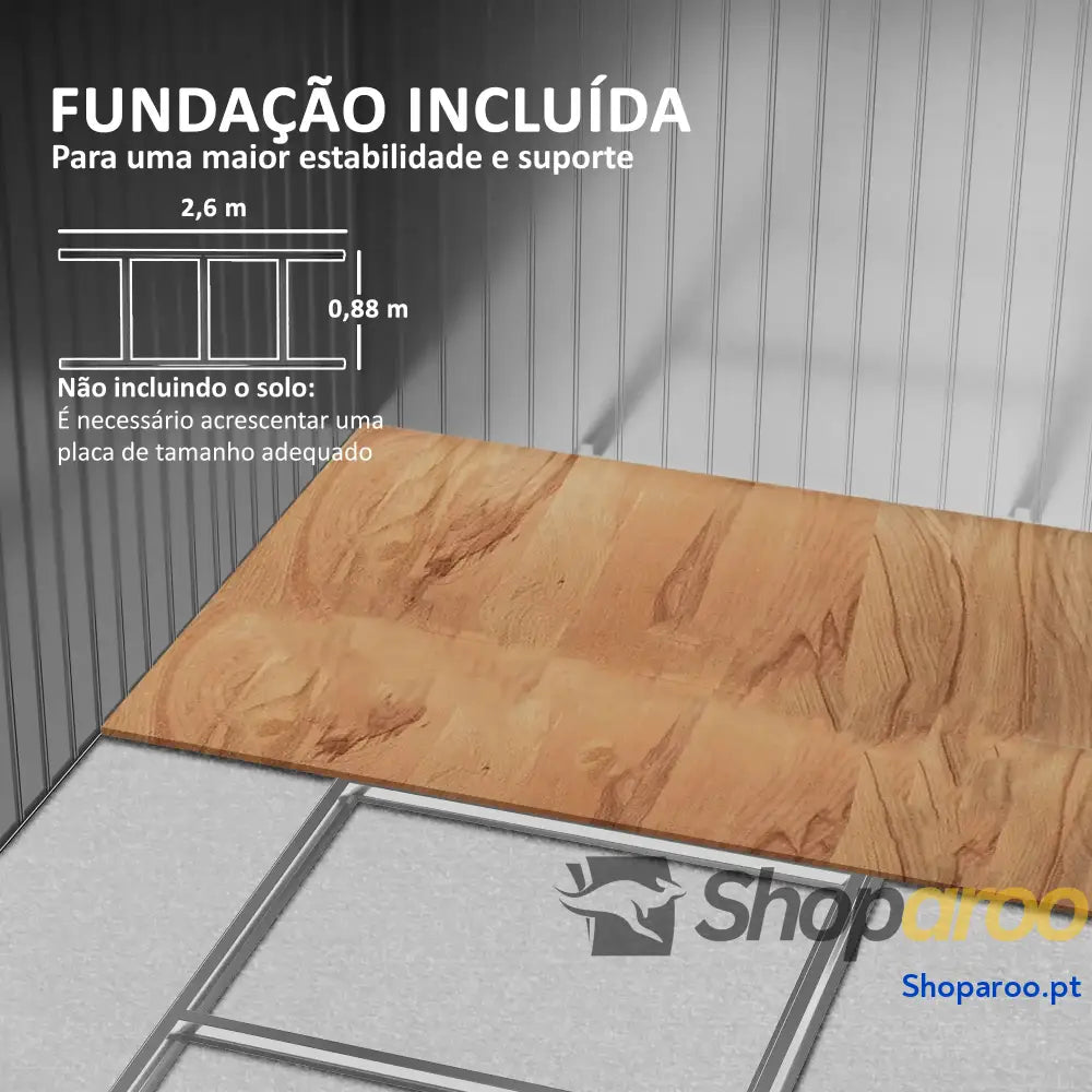 Abrigo de Jardim 277x195x192 cm Metálico para Armazenamento Ferramentas com Base Reforço Incluída Madeira