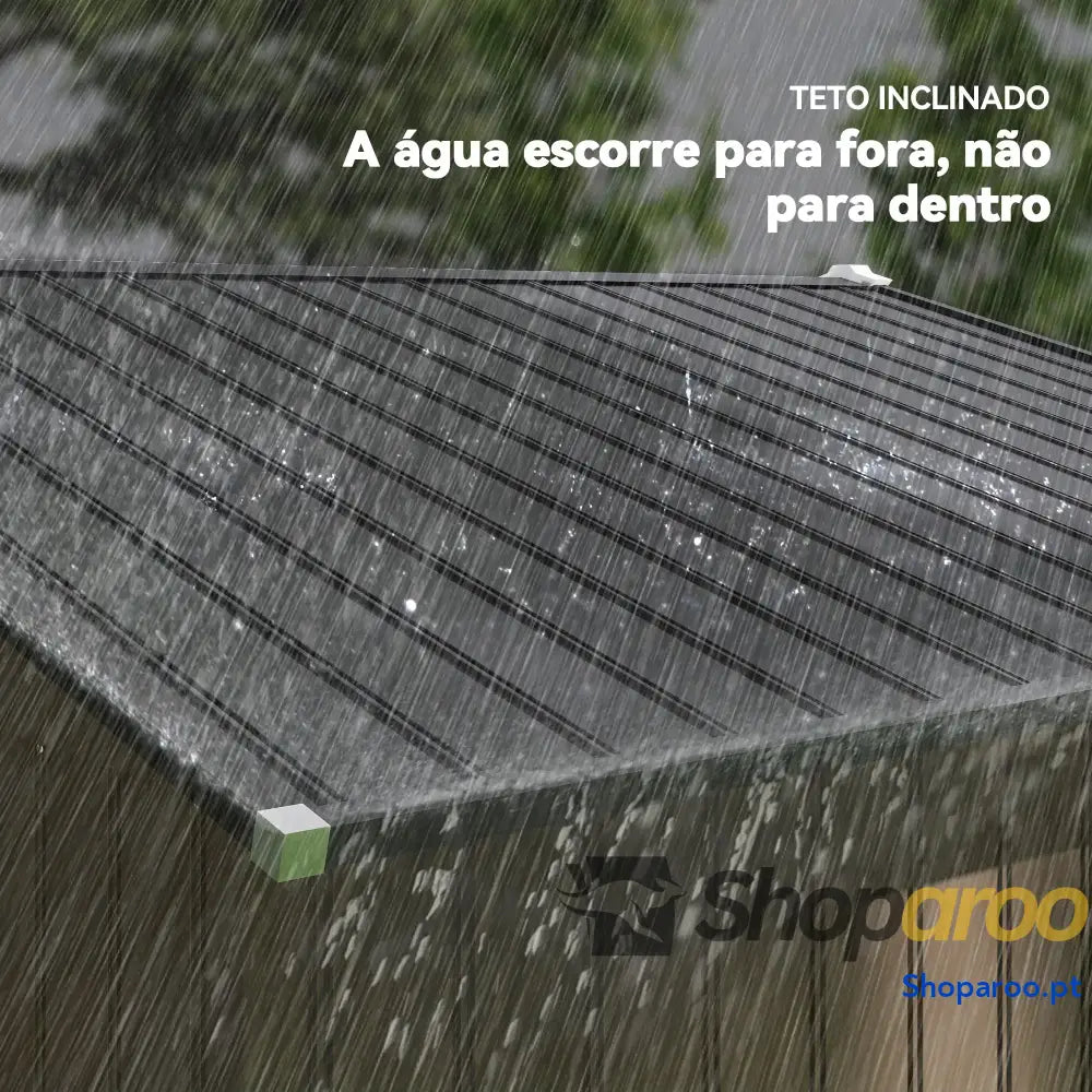 Abrigo de Jardim 277x195x192 cm Metálico para Armazenamento Ferramentas com Base Reforço Incluída Madeira