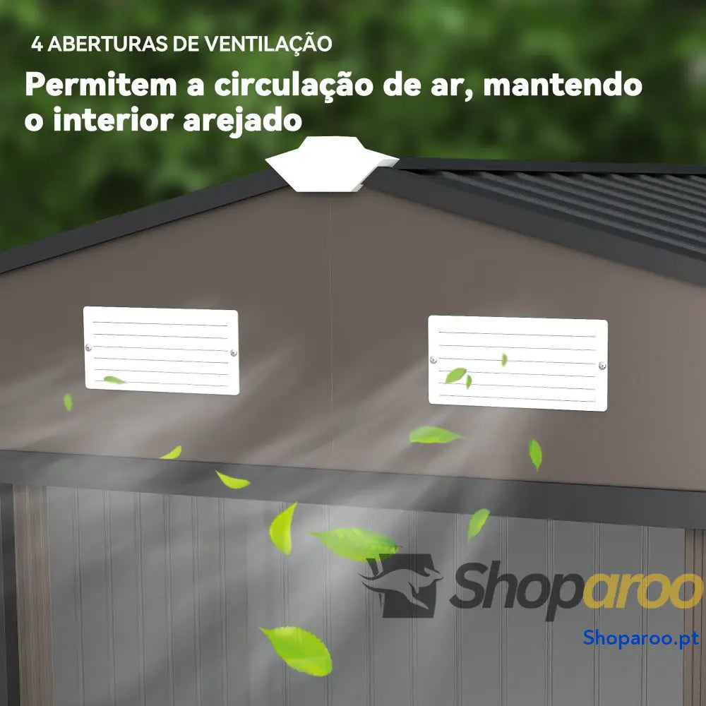 Abrigo de Jardim 277x195x192 cm Metálico para Armazenamento Ferramentas com Base Reforço Incluída Madeira