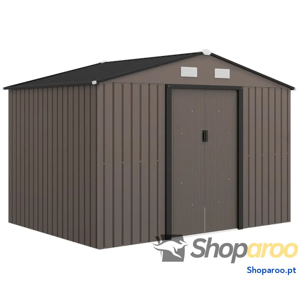 Abrigo de Jardim 277x195x192 cm Metálico para Armazenamento Ferramentas com Base Reforço Incluída Madeira