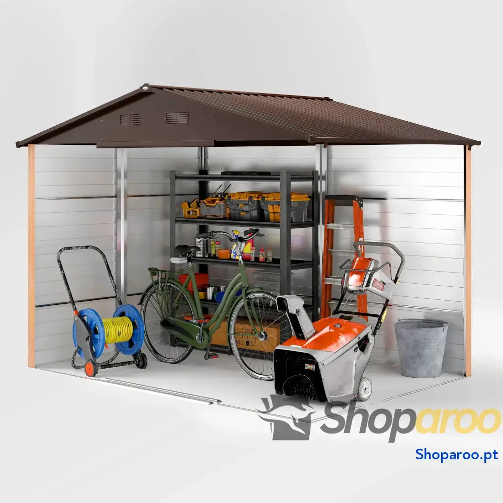 Abrigo de Jardim 4,84 m² 278x195x215 cm com 2 Portas Correr e 4 Janelas Ventilação Madeira Marrom