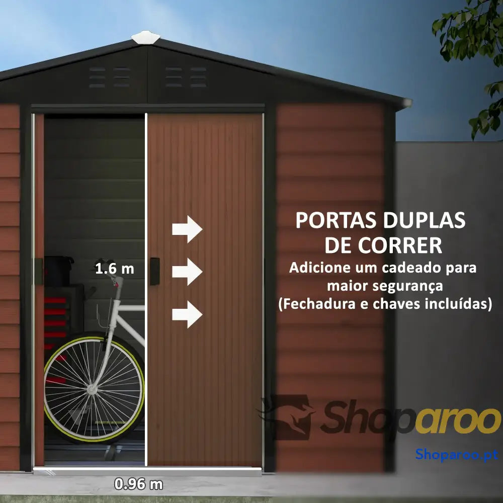 Abrigo de Jardim Exterior 4,4 m² 240x206x198 cm com Porta Correr e Fechadura Teca