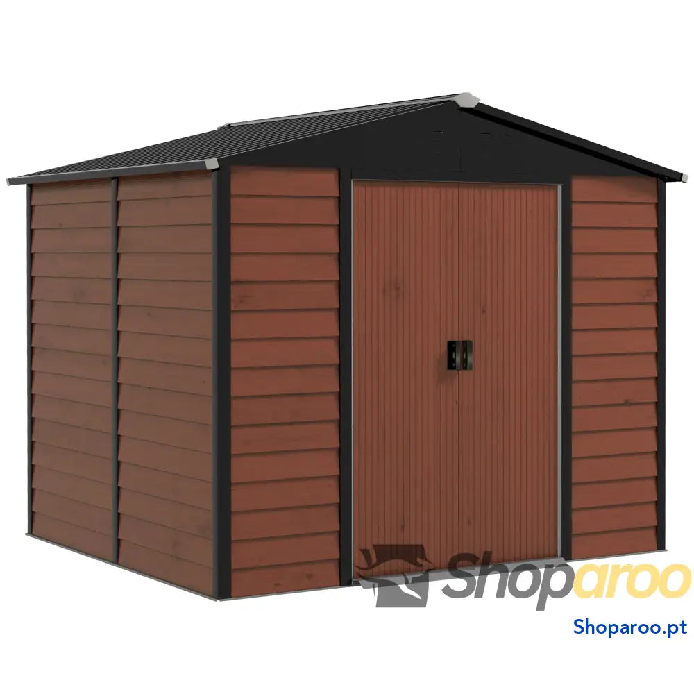 Abrigo de Jardim Exterior 4,4 m² 240x206x198 cm com Porta Correr e Fechadura Teca