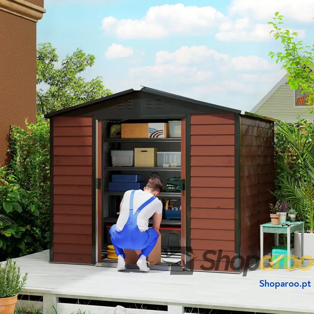 Abrigo de Jardim Exterior 4,4 m² 240x206x198 cm com Porta Correr e Fechadura Teca