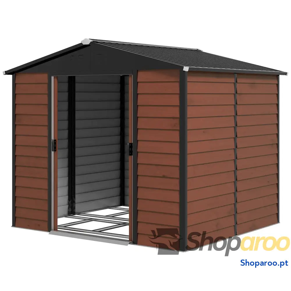 Abrigo de Jardim Exterior 4,4 m² 240x206x198 cm com Porta Correr e Fechadura Teca