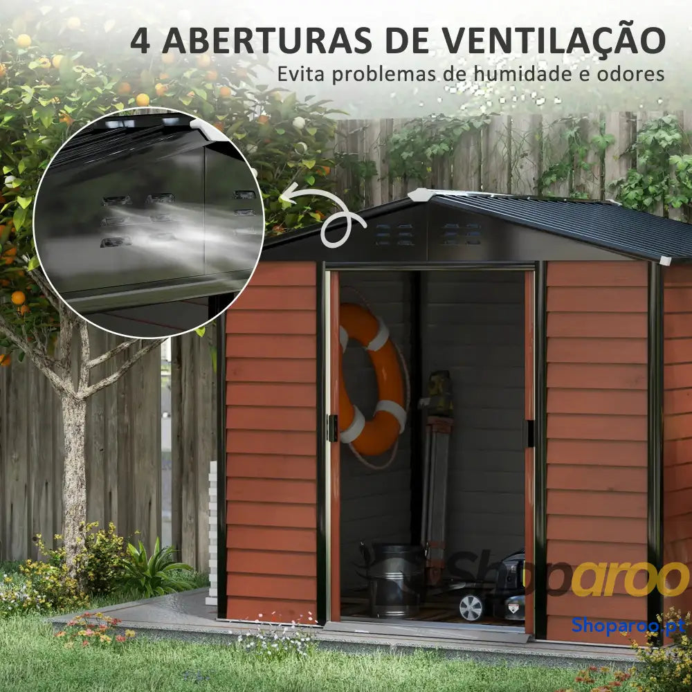 Abrigo de Jardim Exterior 4,4 m² 240x206x198 cm com Porta Correr e Fechadura Teca