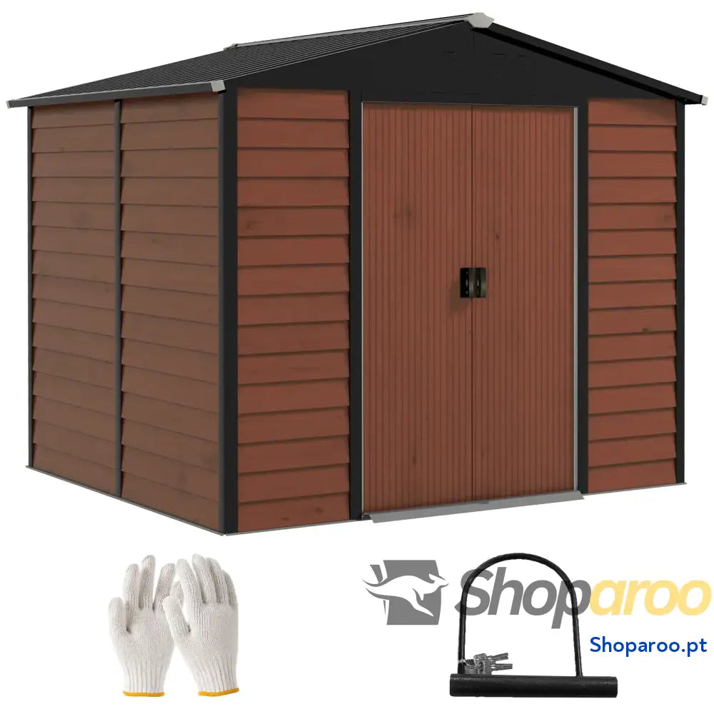 Abrigo de Jardim Exterior 4,4 m² 240x206x198 cm com Porta Correr e Fechadura Teca