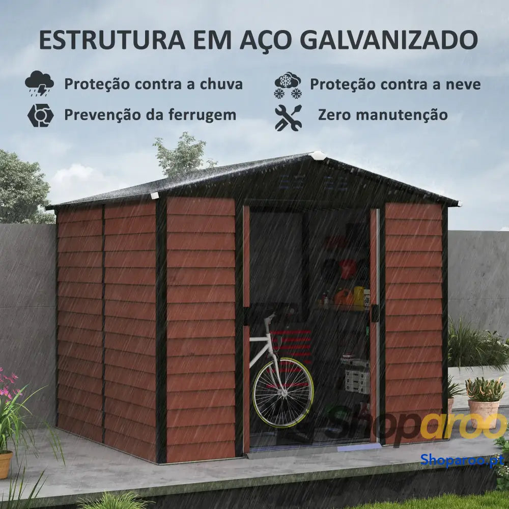 Abrigo de Jardim Exterior 4,4 m² 240x206x198 cm com Porta Correr e Fechadura Teca