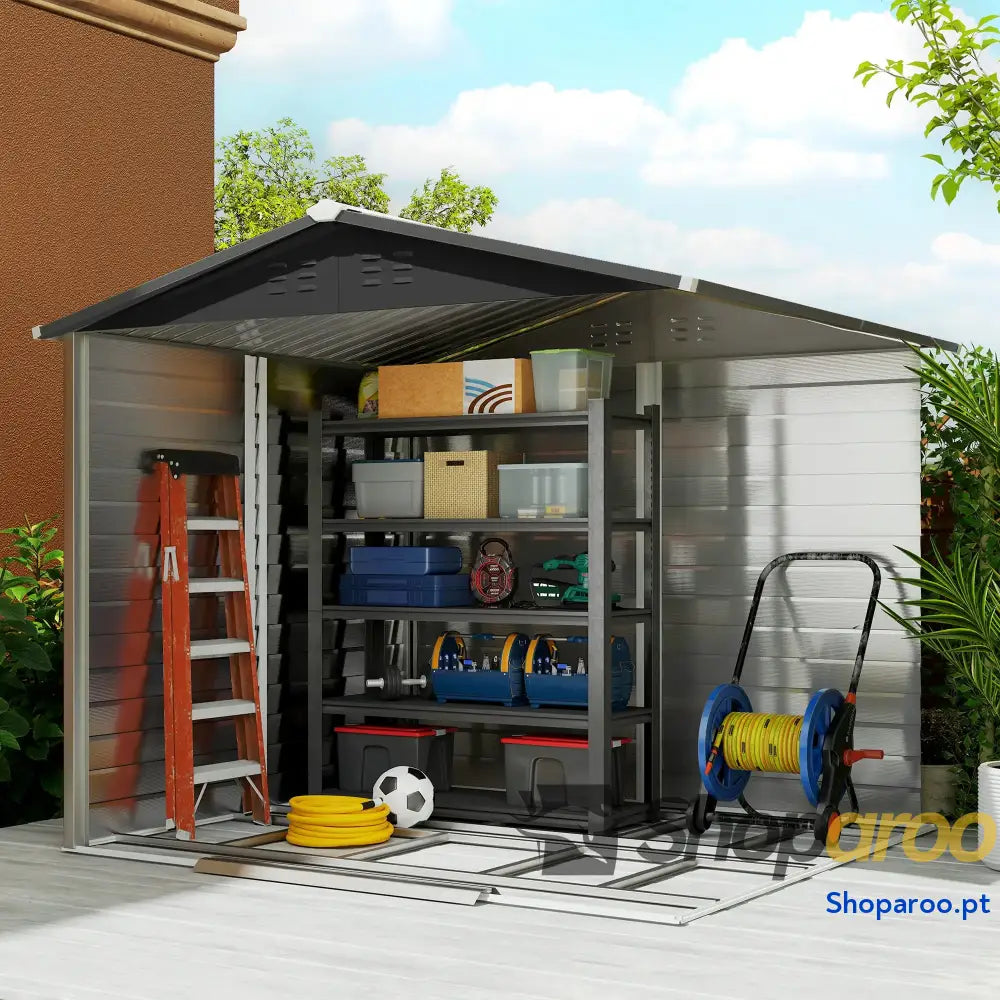 Abrigo de Jardim Exterior 4,4 m² 240x206x198 cm com Porta Correr e Fechadura Teca