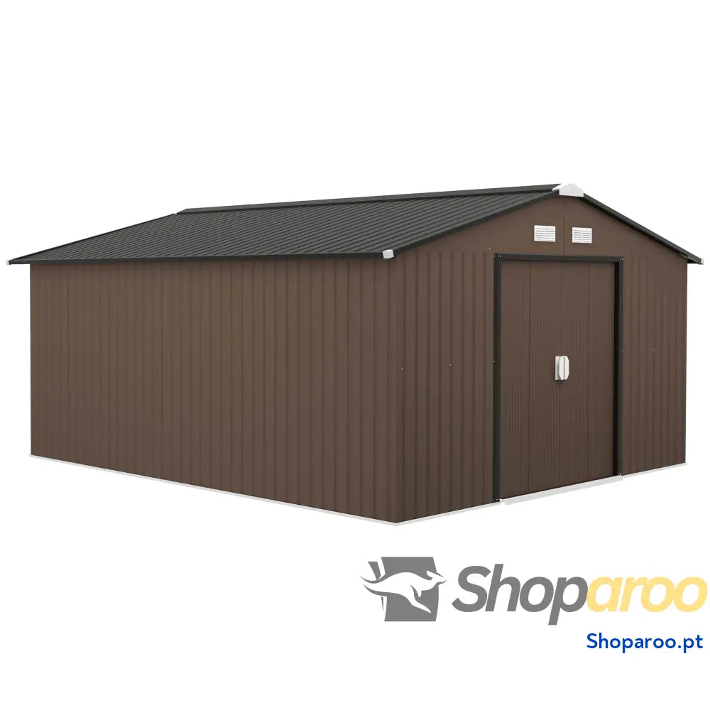 Abrigo de Jardim Exterior para Armazenamento Ferramentas com 4 Janelas 12,4 m² 340x386x200 cm Marrom