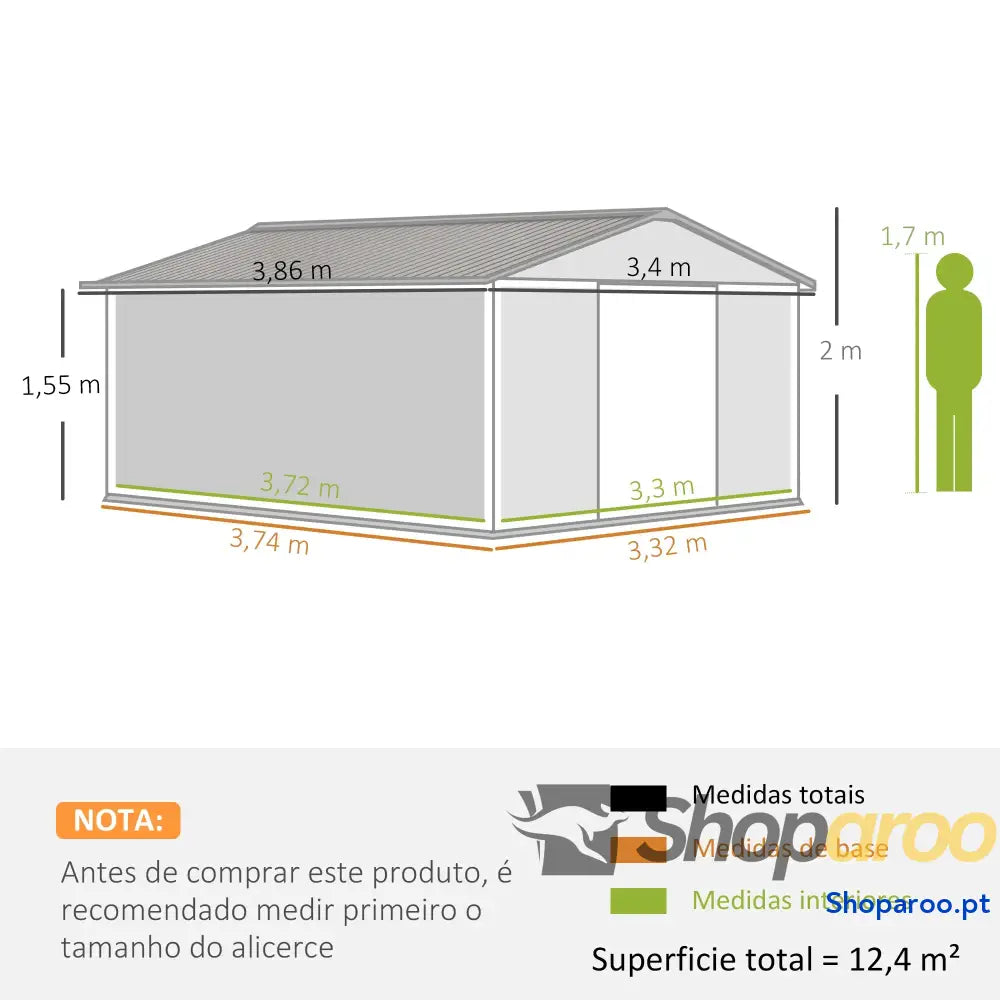 Abrigo de Jardim Exterior para Armazenamento Ferramentas com 4 Janelas 12,4 m² 340x386x200 cm Marrom