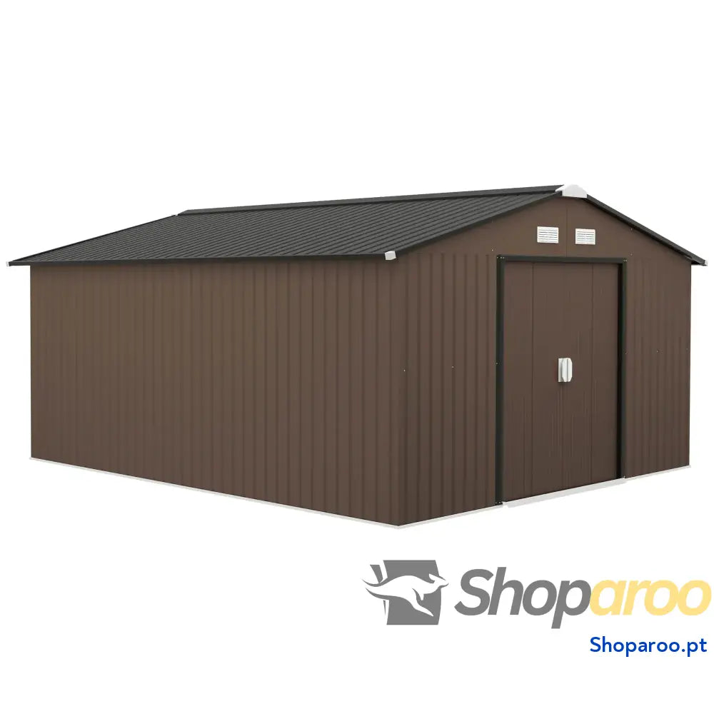 Abrigo de Jardim Exterior para Armazenamento Ferramentas com 4 Janelas 12,4 m² 340x386x200 cm Marrom
