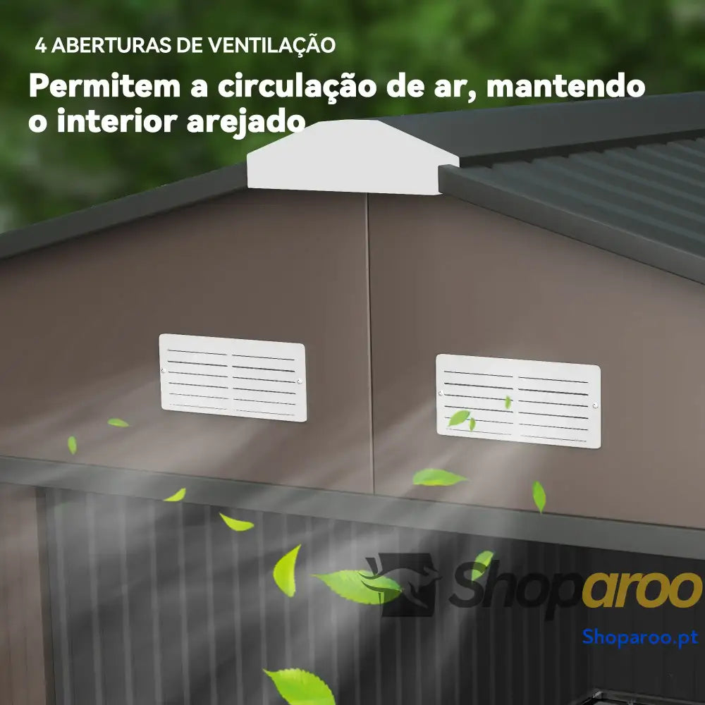 Abrigo de Jardim Exterior para Armazenamento Ferramentas com 4 Janelas 12,4 m² 340x386x200 cm Marrom