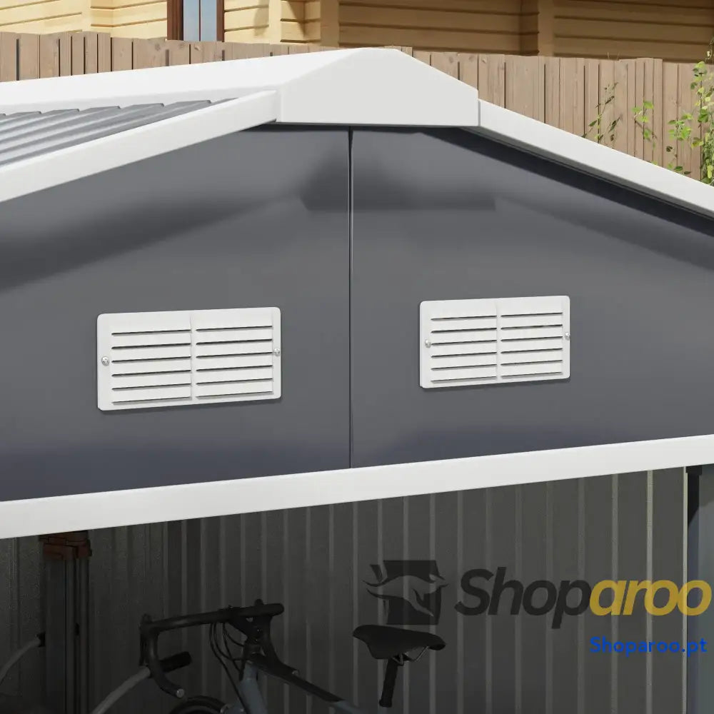 Abrigo de Jardim Metálico 340x386x200cm Exterior para Armazenamento Ferramentas com Base Incluida 4 Janelas Ventilação