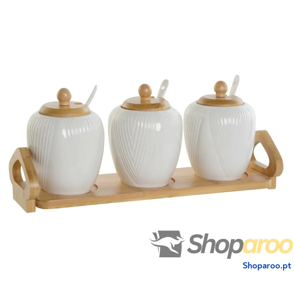 Açucareiro DKD Home Decor Branco Natural Bambu Porcelana 31 x 9 7 cm 4 Peças