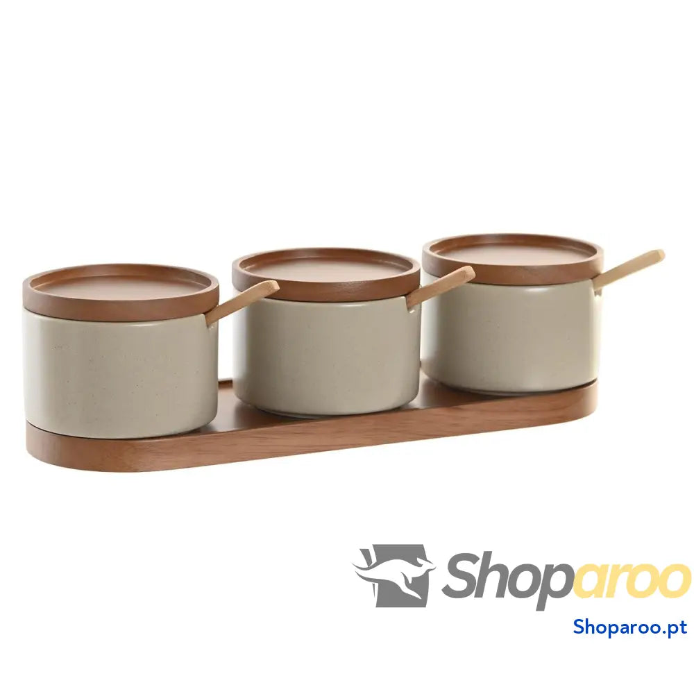 Açucareiro DKD Home Decor Castanho Bege Madeira da borracha 29 x 10 7 cm