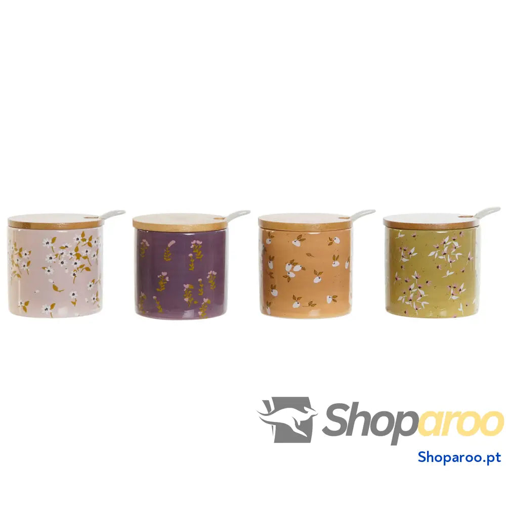 Açucareiro DKD Home Decor Verde Cor de Rosa Mostarda Lilás Bambu Dolomite 7,5 x cm (4 Unidades)