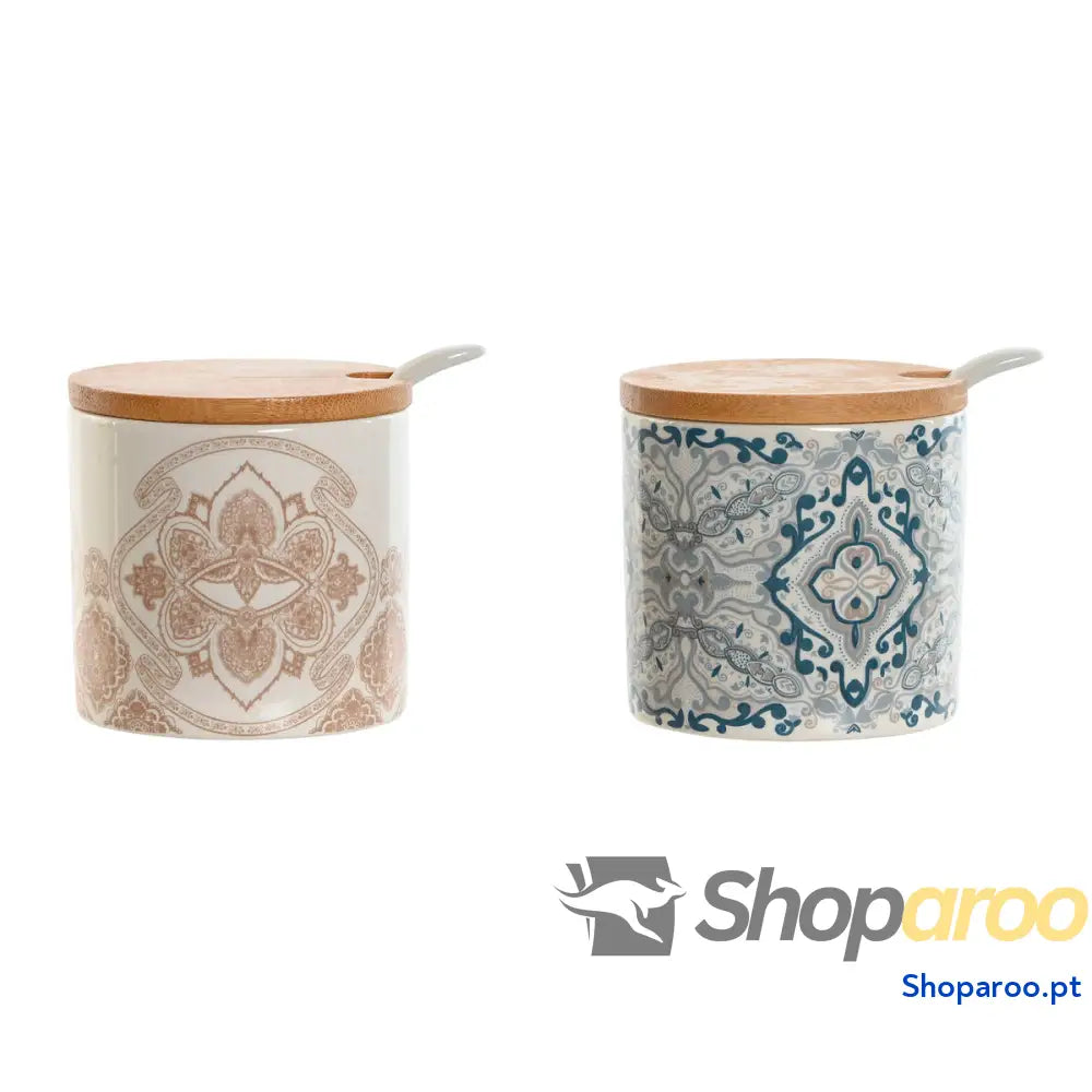 Açucareiro Home ESPRIT Azul Bege Cor de Rosa Lilás Bambu Dolomite 7,5 x cm (2 Unidades)