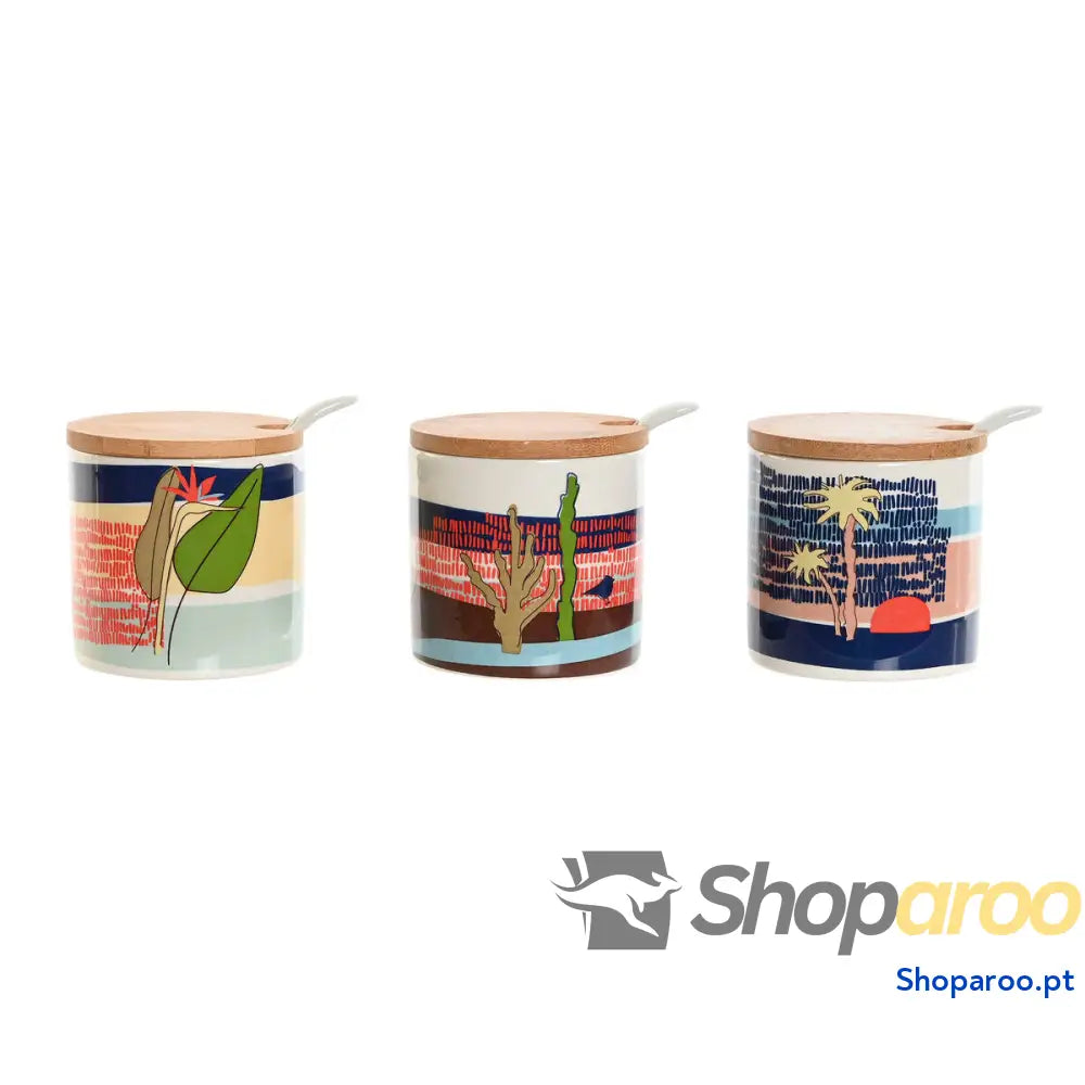 Açucareiro Home ESPRIT Azul Verde Cor de Rosa Lilás Bambu Dolomite 7,5 x cm (3 Unidades)