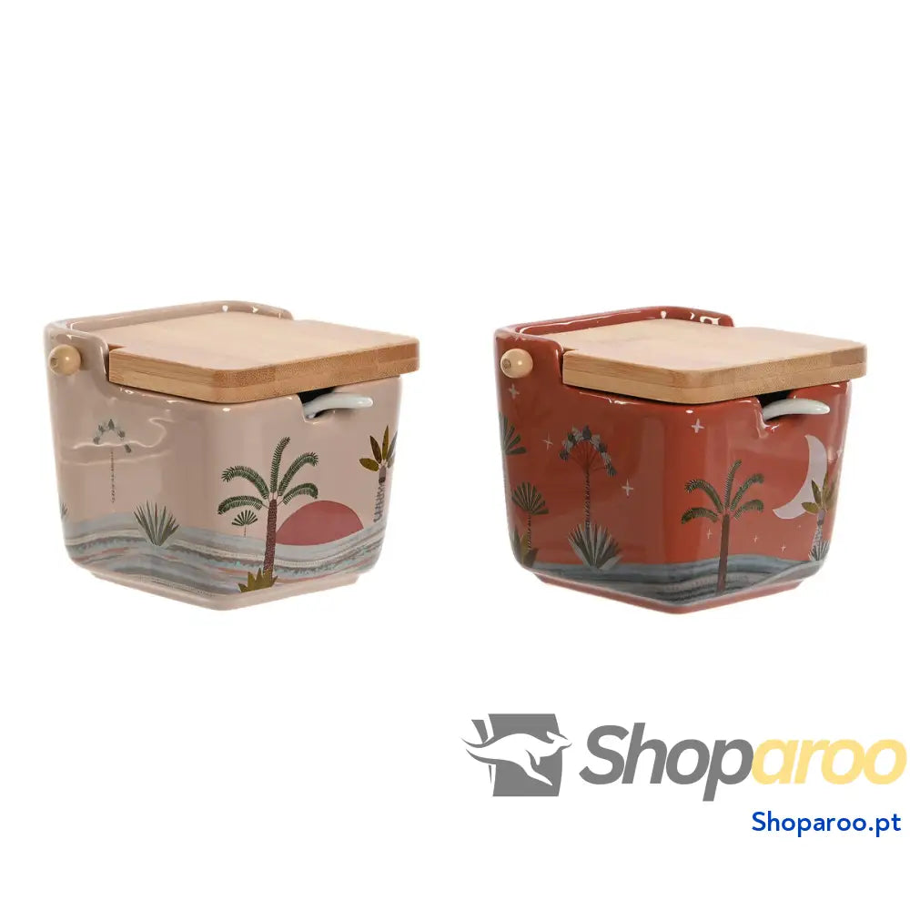 Açucareiro Home ESPRIT Bege Cor de Rosa Terracota Lilás Bambu Dolomite 7,5 x cm (2 Unidades)