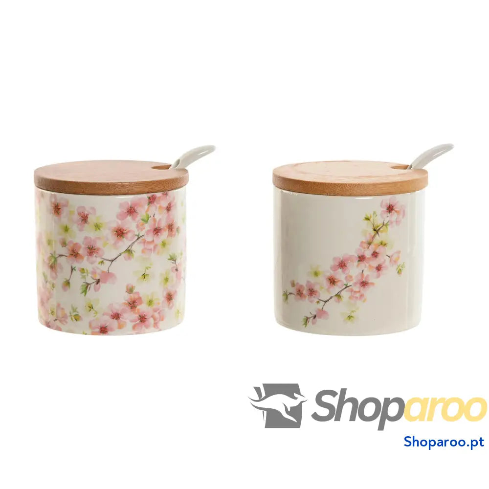Açucareiro Home ESPRIT Branco Cor de Rosa Lilás Bambu Dolomite 7,5 x cm (2 Unidades)
