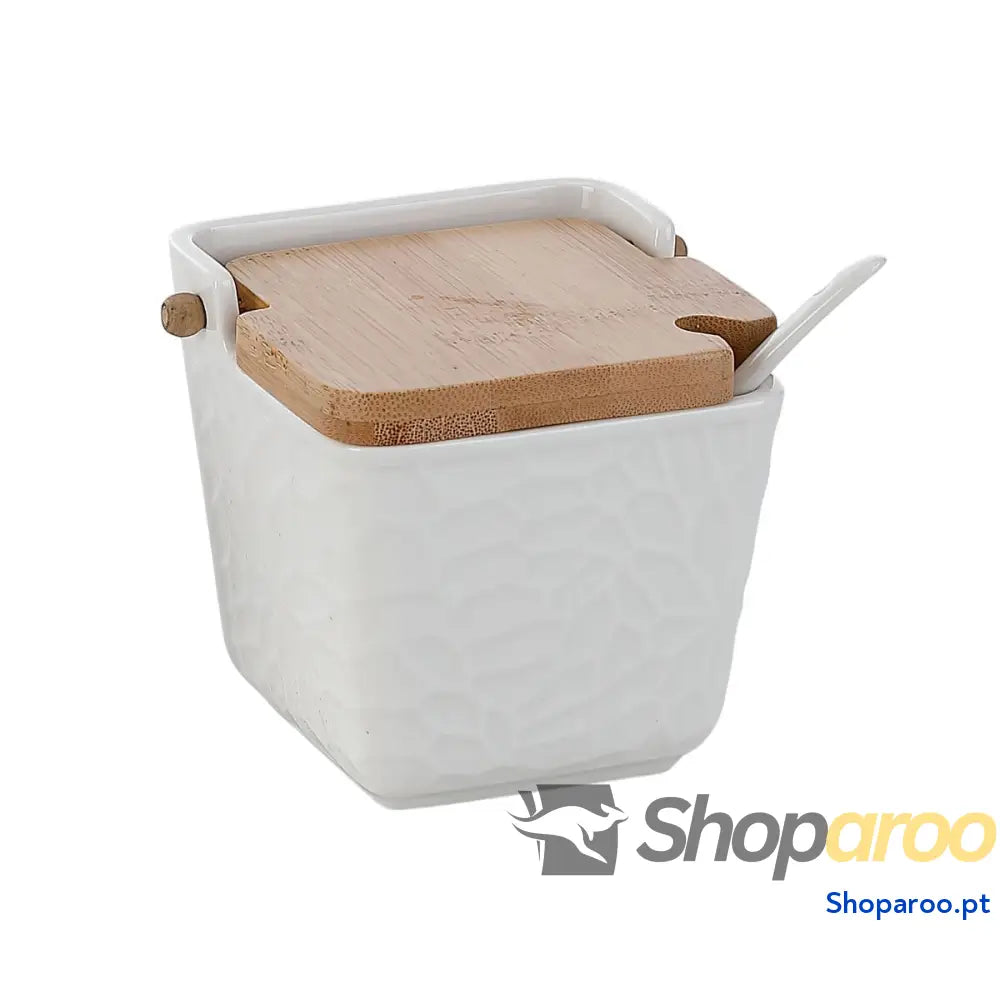 Açucareiro Home ESPRIT Branco Natural Bambu Porcelana 10,5 x 9 cm