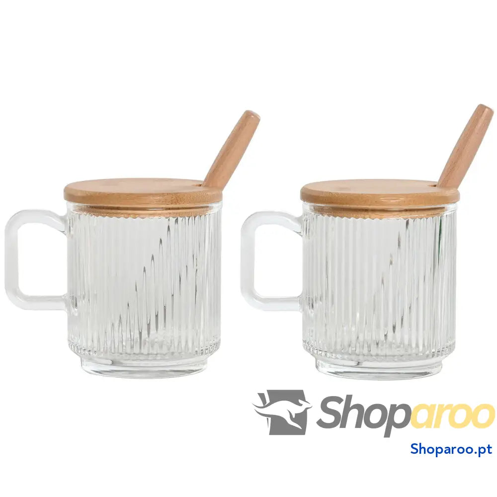 Açucareiro Home ESPRIT Transparente Bambu Cristal 350 ml 11,7 x 8,7 14 cm 2 Peças (12 Unidades)
