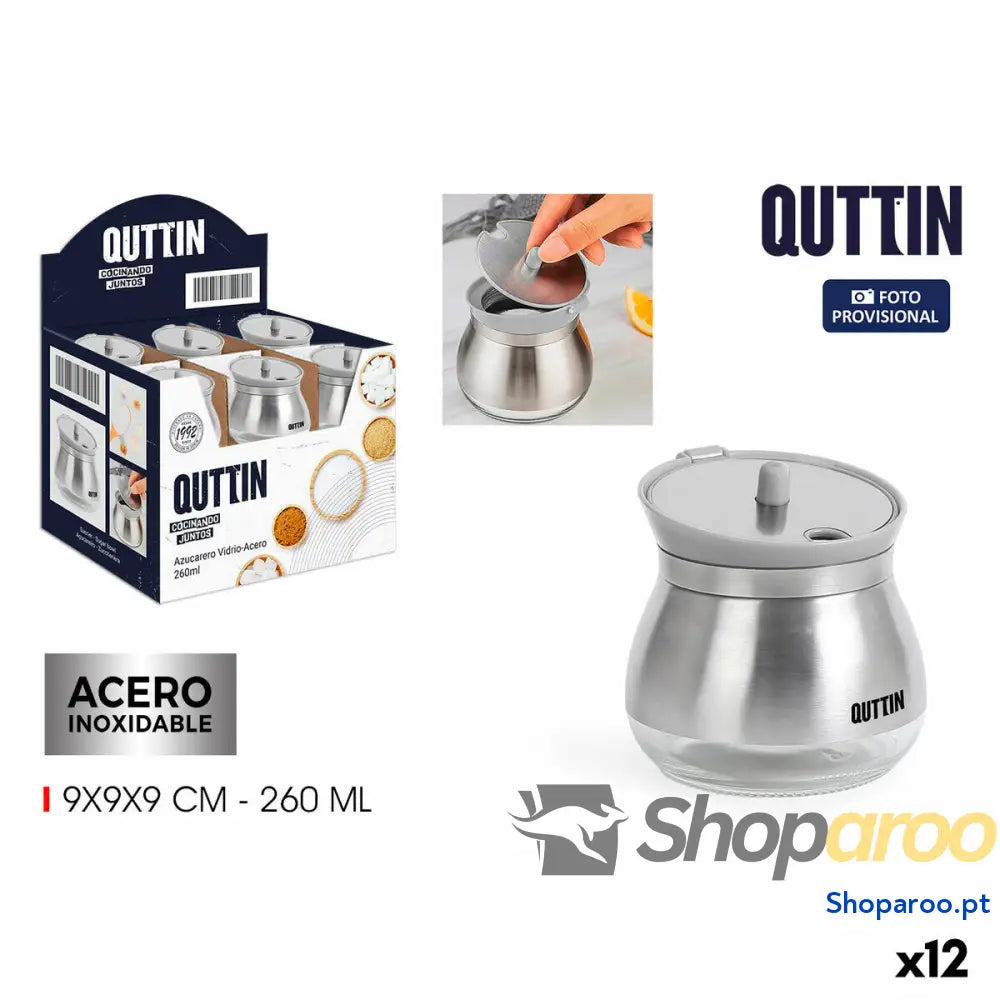 Açucareiro Quttin Vidro Aço 260 ml 9 x cm (12 Unidades)