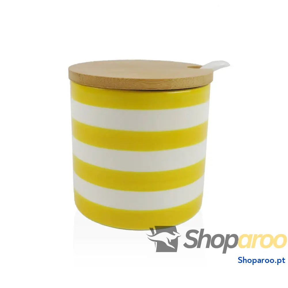 Açucareiro Versa Amarelo Cerâmica Dolomite 8 x cm Riscas Redondo
