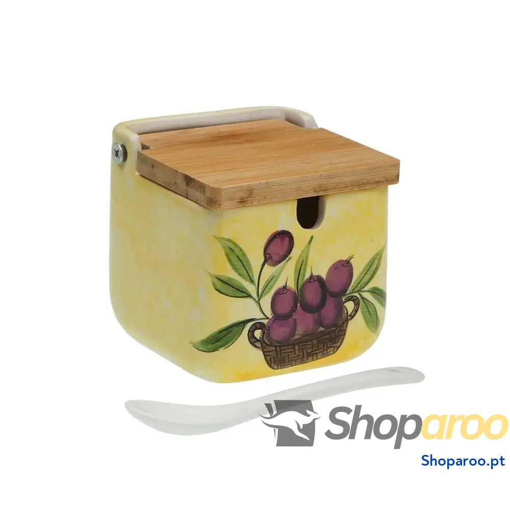 Açucareiro Versa Cerâmica Bambu Porcelana Dolomite 8 x cm Azeitona