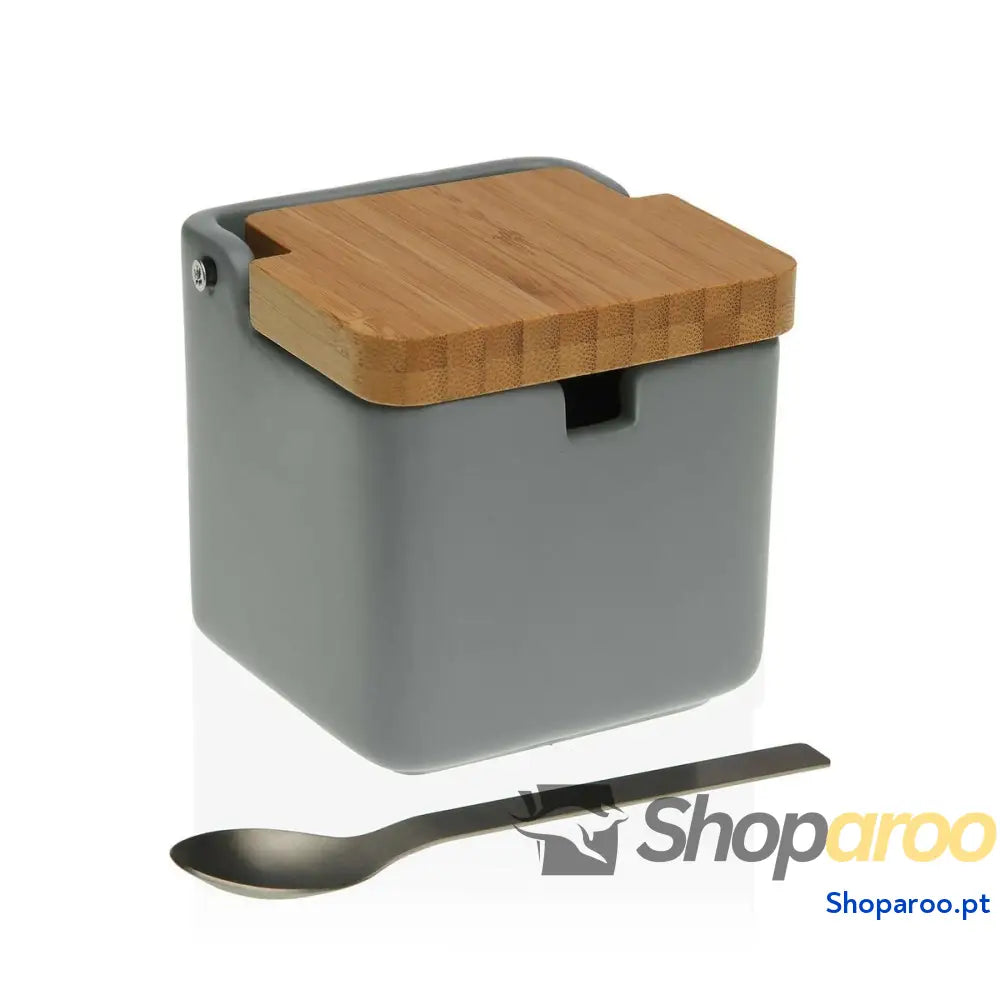 Açucareiro Versa Cinzento Cerâmica Aço Bambu Dolomite (8,5 x 8,7 8,5 cm)