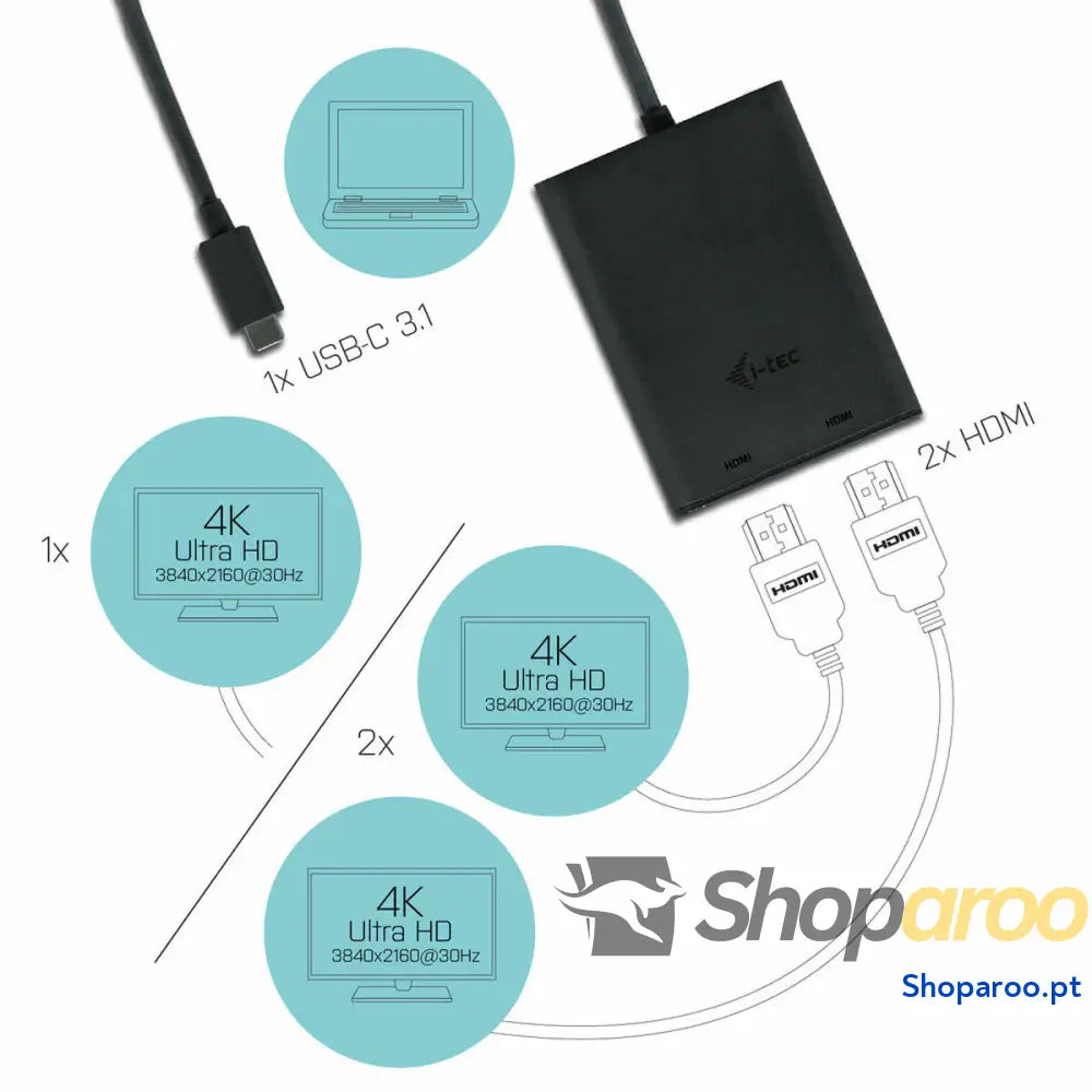Adaptador DisplayPort para HDMI i-Tec C31DUAL4KHDMI 4K Ultra HD Preto
