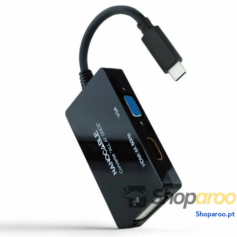 Adaptador USB-C para VGA/HDMI/DVI NANOCABLE 10.16.4301-ALL 20 cm Preto
