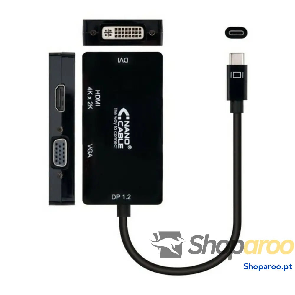 Adaptador USB-C para VGA/HDMI/DVI NANOCABLE 10.16.4301-BK (10 cm) Preto 10 cm