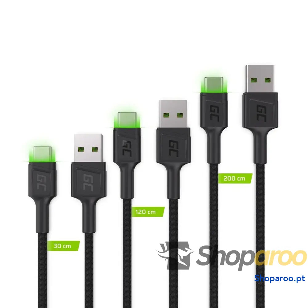 Adaptador USB para USB-C Green Cell KABGCSET01 Preto Verde 2 m (3 Unidades)