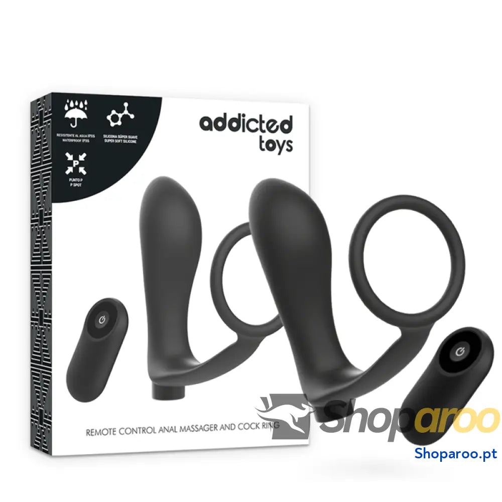 ADDICTED TOYS - ANEL DE PÊNIS COM CONTROLE REMOTO PLUG ANAL PRETO RECARREGVEL