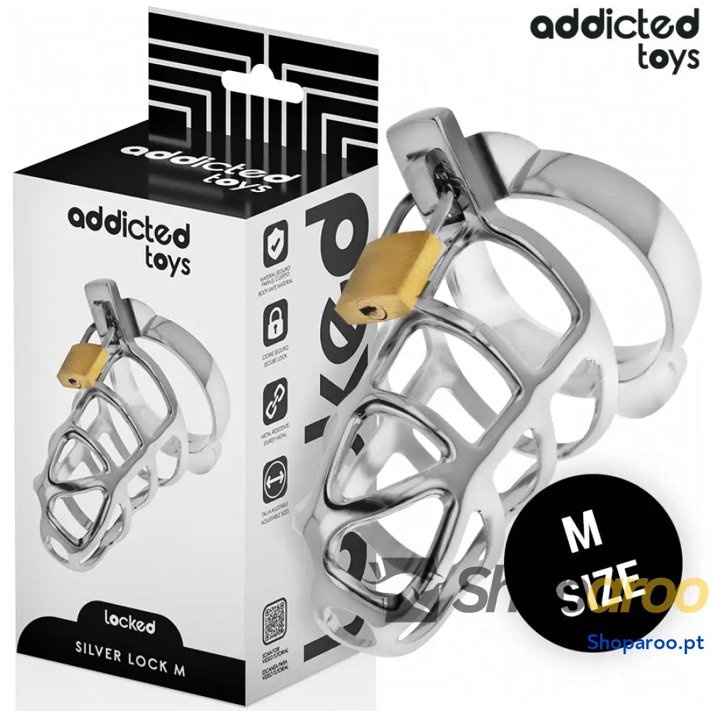 ADDICTED TOYS LOCKED - GAIOLA DE PÊNIS COM TRAVA DE PRATA TAMANHO M