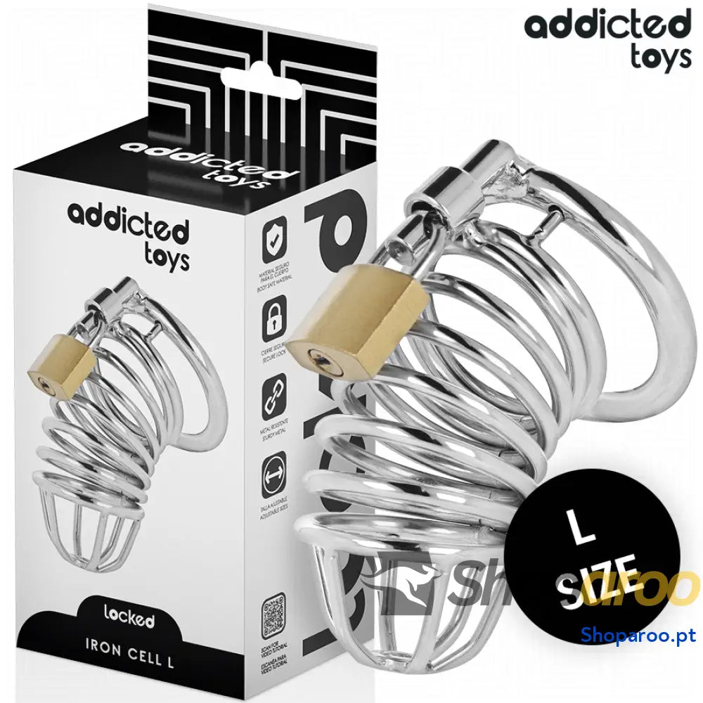 ADDICTED TOYS LOCKED - GAIOLA DE PÊNIS DE METAL COM CÉLULA DE FERRO 5 CM TAMANHO L