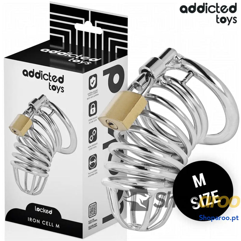 ADDICTED TOYS LOCKED - GAIOLA DE PÊNIS DE METAL COM CÉLULA DE FERRO TAMANHO M