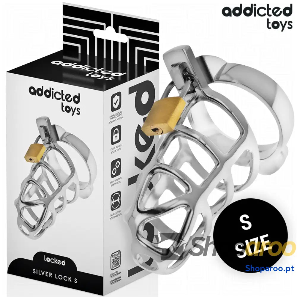 ADDICTED TOYS LOCKED - GAIOLA DE PÊNIS DE METAL COM TRAVA DE PRATA TAMANHO S