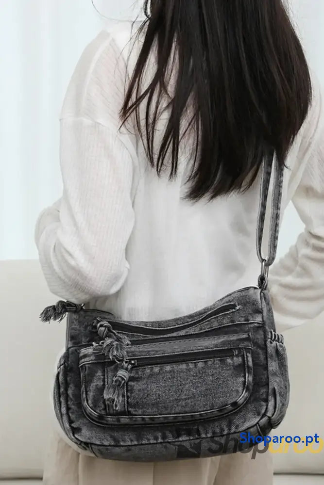 Adjustable Strap Denim Crossbody Bag